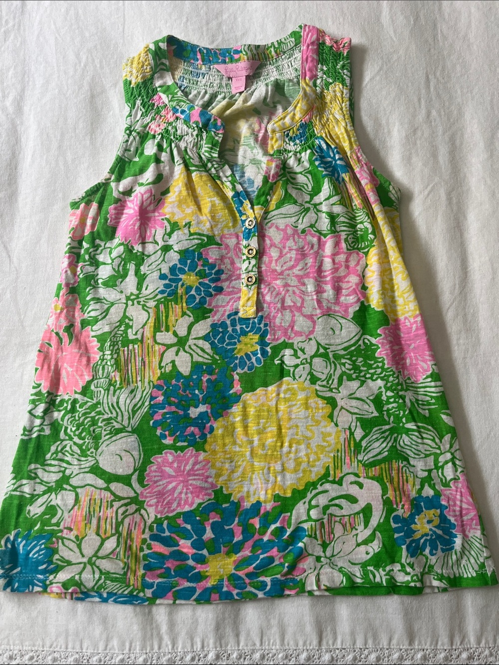 Lilly Pulitzer Essie Cotton Sleeveless Top in Hibiscus Stroll, Size XXS